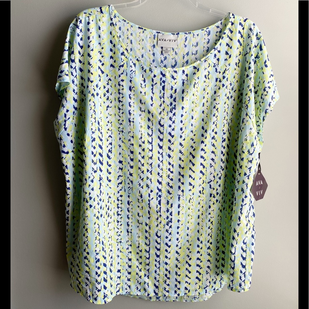 AVA & VIV / Blue and Yellow Print Top - 4X (NWT)